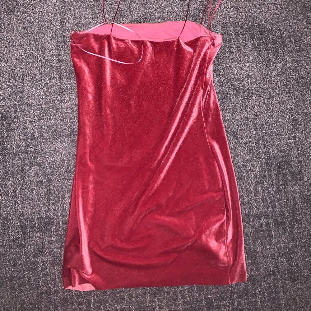 Red/pink velvet mini strappy dress  medium